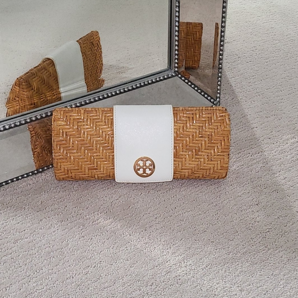 Tory Burch Rattan & Leather Clutch
